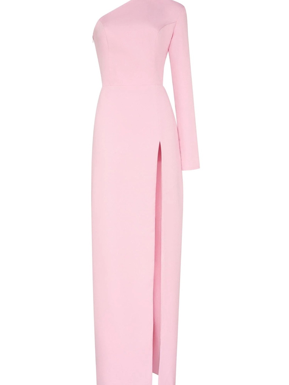 NWOT Milla Pink Long-Sleeved One-Shoulder Sharp Cut Evening Gown Side Slit Sz M